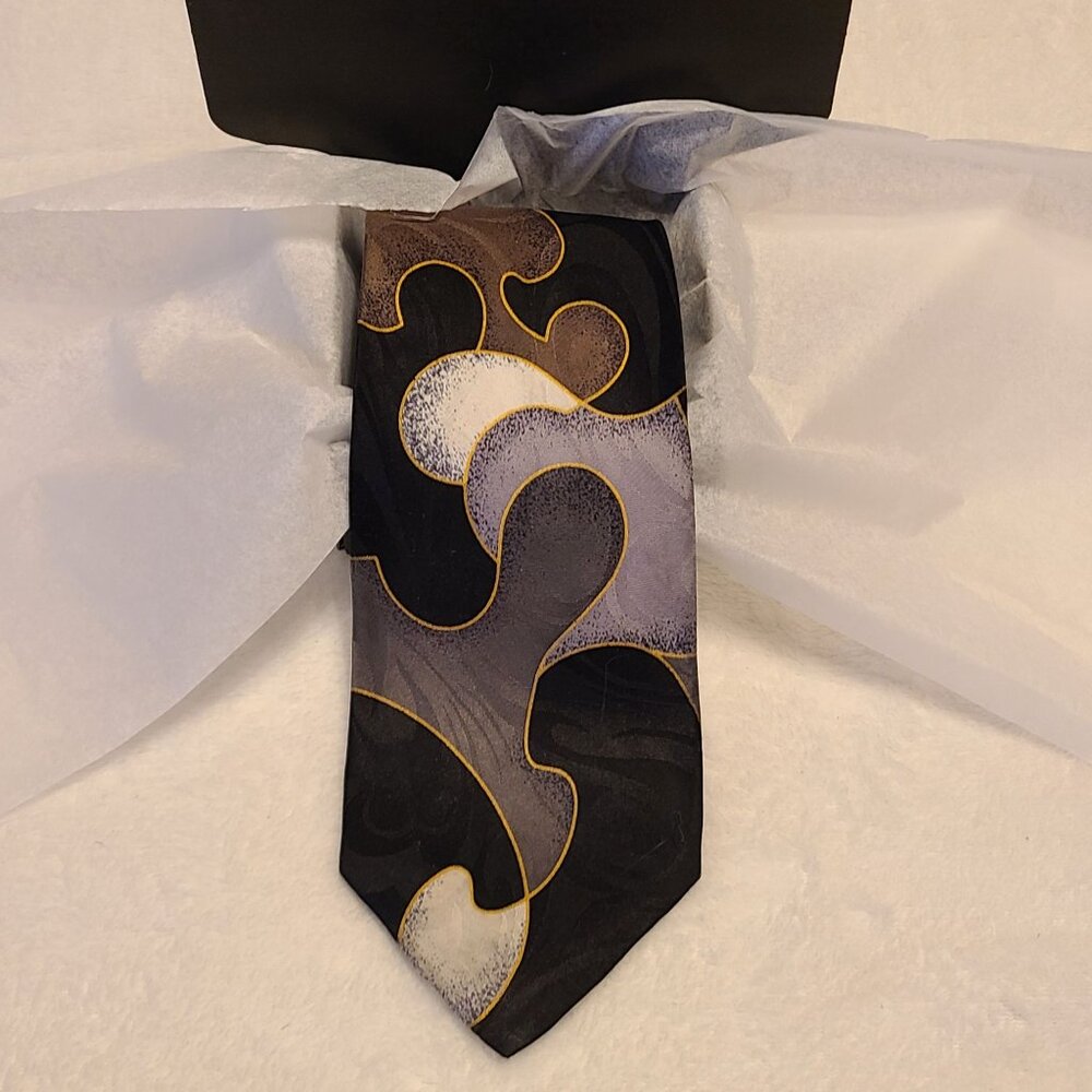 Ketch Classics Patterned Silk Tie Black White Gray